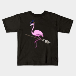 Flamingo Halloween Witch and Broomstick, Love Flamingos Kids T-Shirt